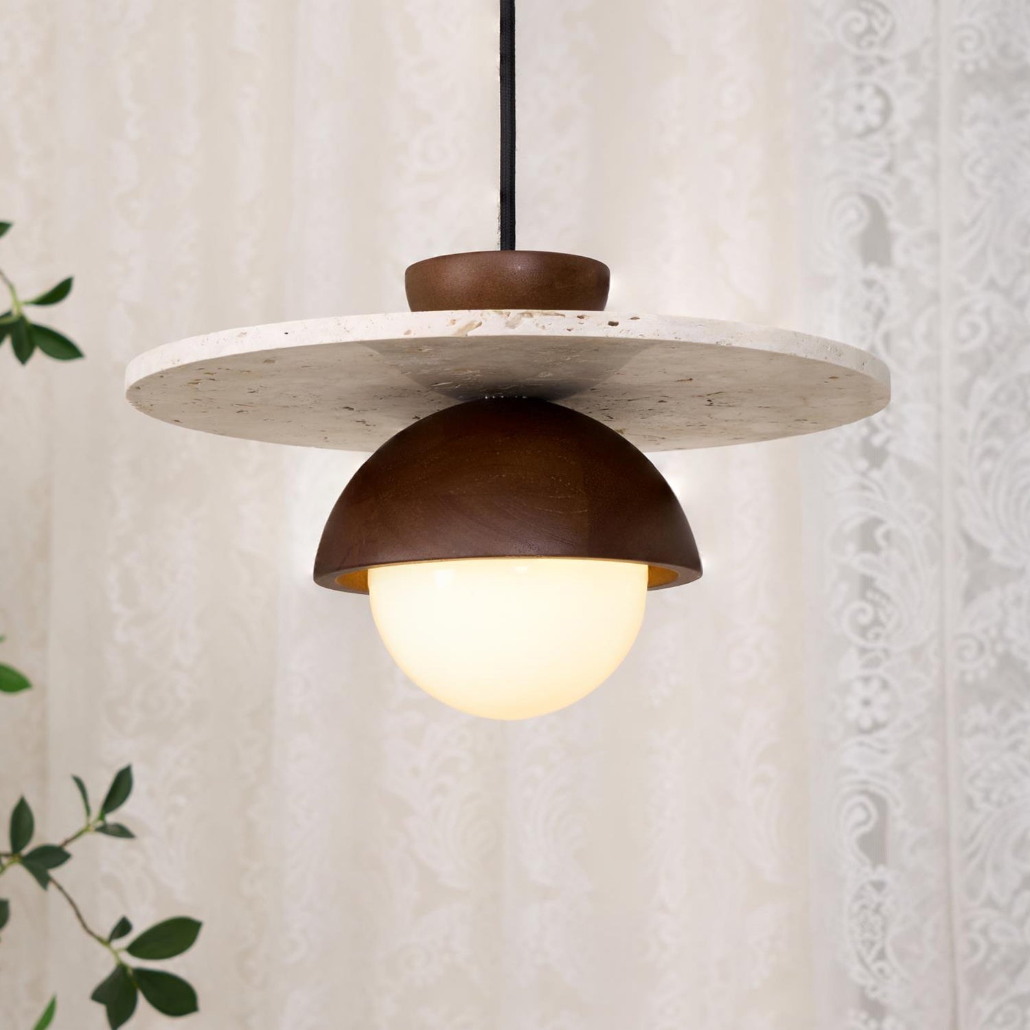 Ritta Pendant Light Glass Globe Travertine | Fioriscas