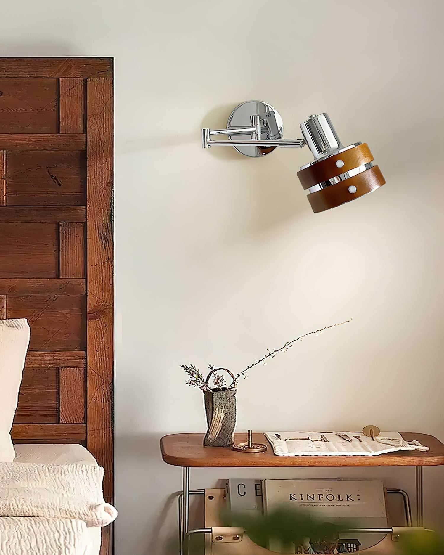 Wall Lamp Metal & Wood Barrel Shade Adjustable Mid-Century | Fioriscas