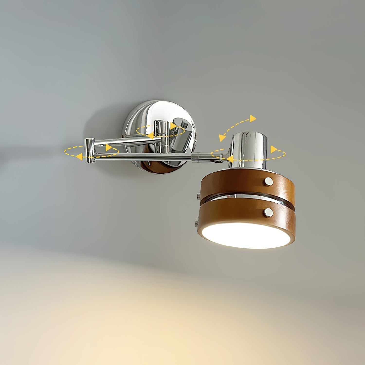 Wall Lamp Metal & Wood Barrel Shade Adjustable Mid-Century | Fioriscas