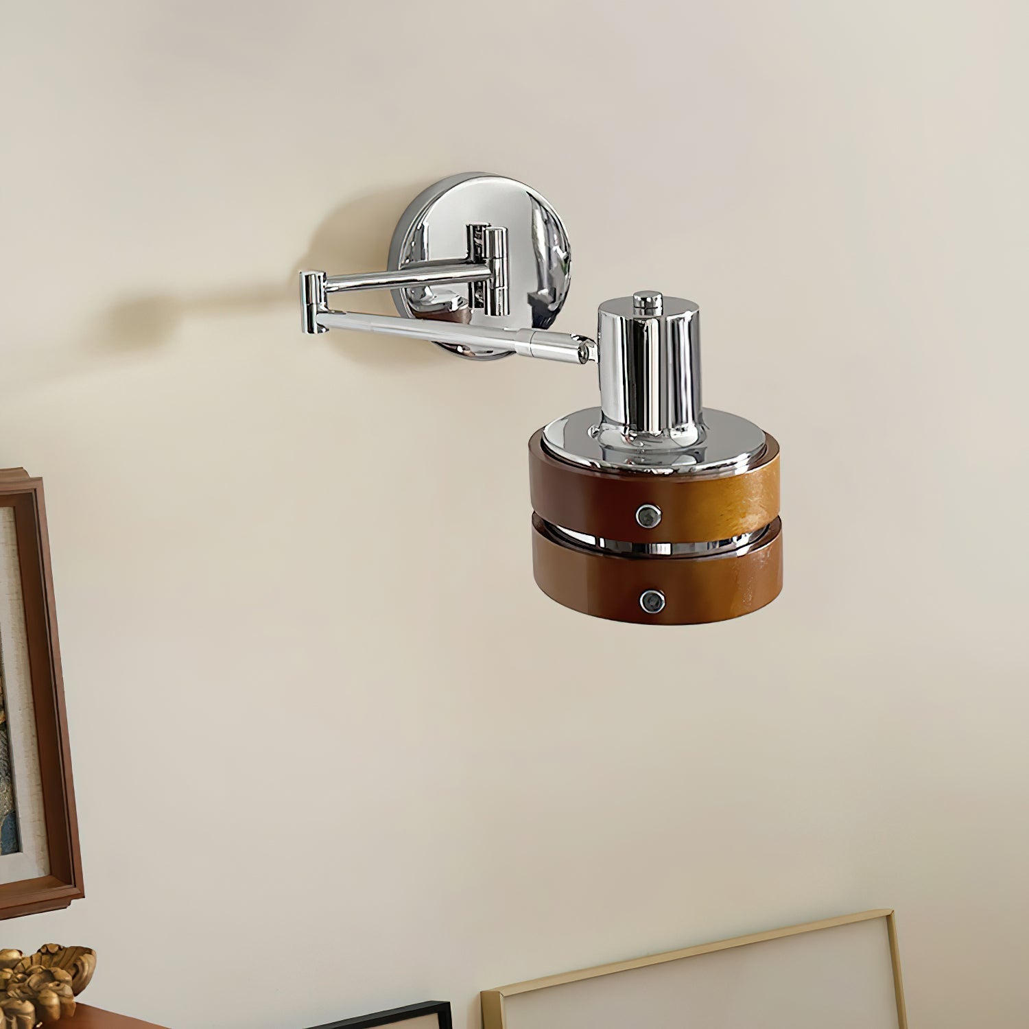 Wall Lamp Metal & Wood Barrel Shade Adjustable Mid-Century | Fioriscas