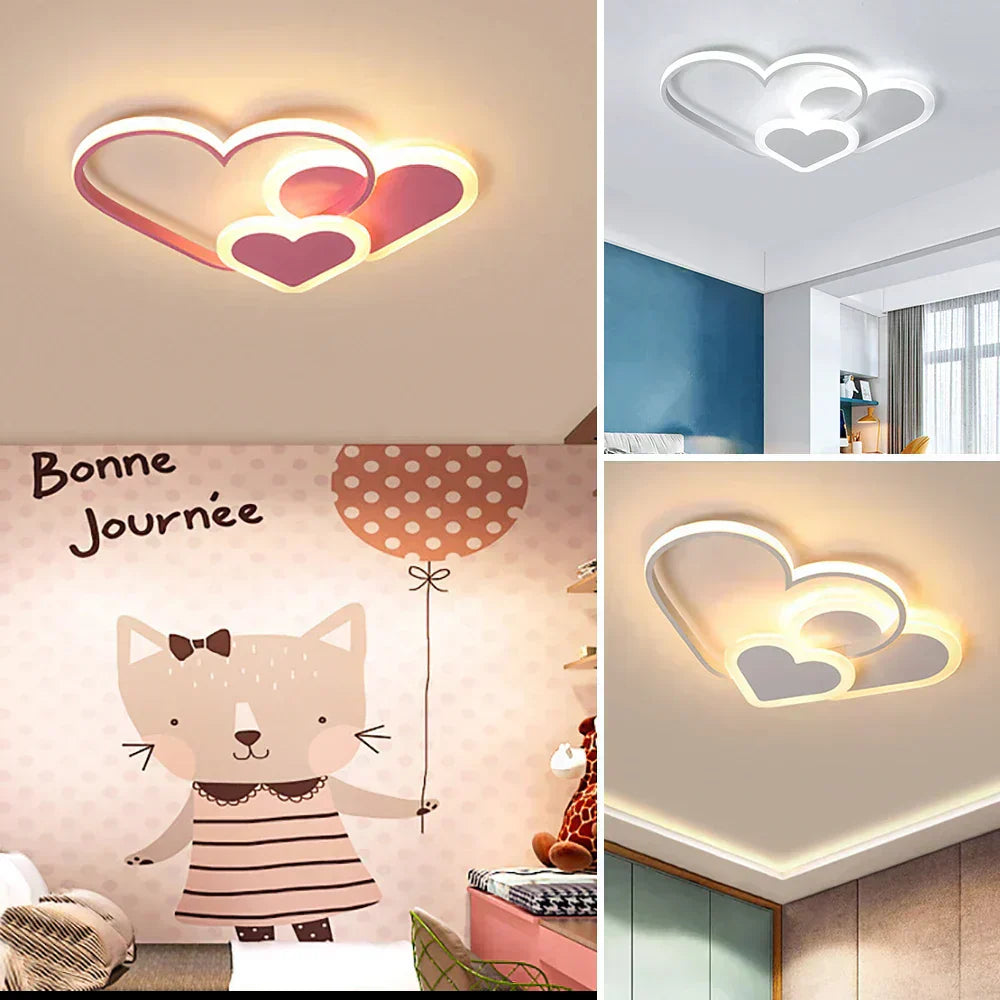 Lampe de plafond en forme de cœur pour chambre d’enfant avec éclairage LED, PetalGlow