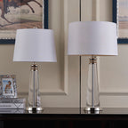 Křišťálová stolní lampa s lněným stínidlem do ložnice a obývacího pokoje