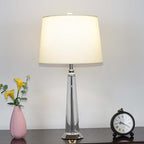 Křišťálová stolní lampa s lněným stínidlem do ložnice a obývacího pokoje