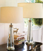 Křišťálová stolní lampa s lněným stínidlem do ložnice a obývacího pokoje