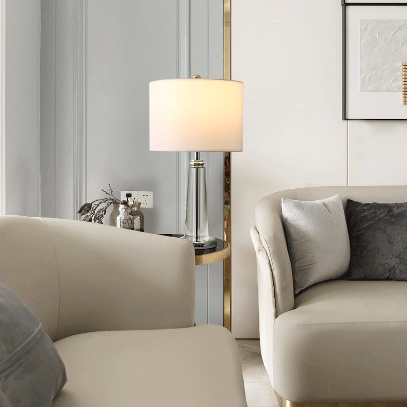 Křišťálová stolní lampa s lněným stínidlem do ložnice a obývacího pokoje