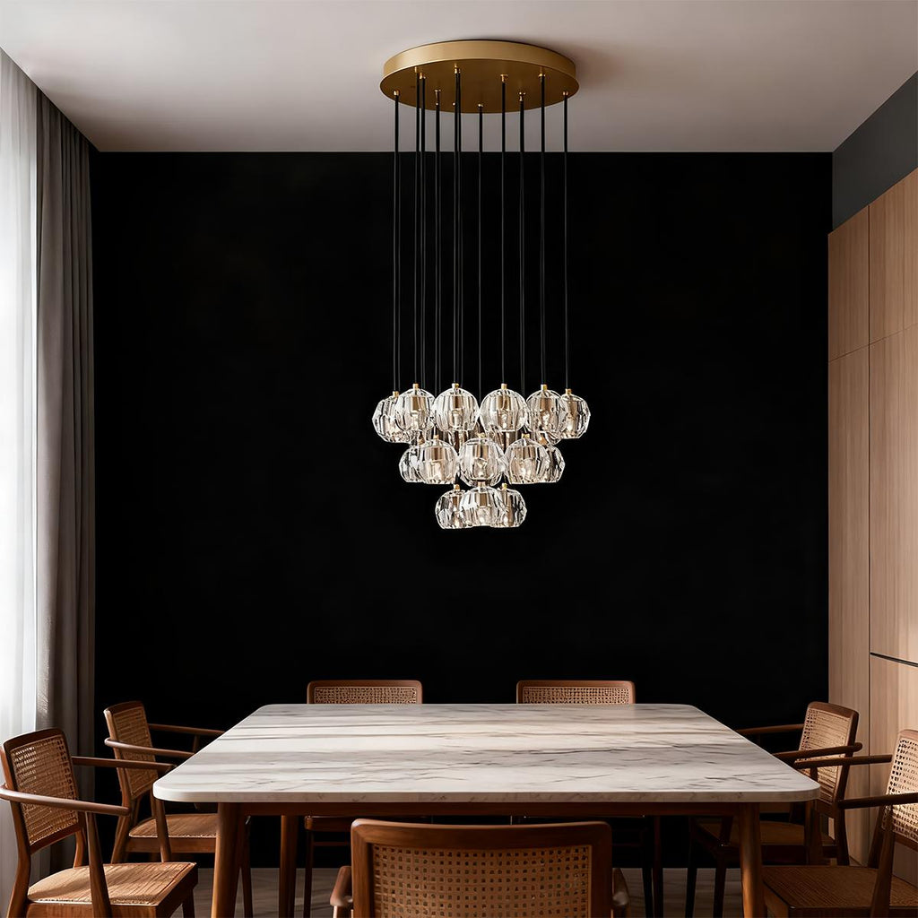 Aurora Cascade Crystal Orb Chandelier With Faceted Glass Spheres