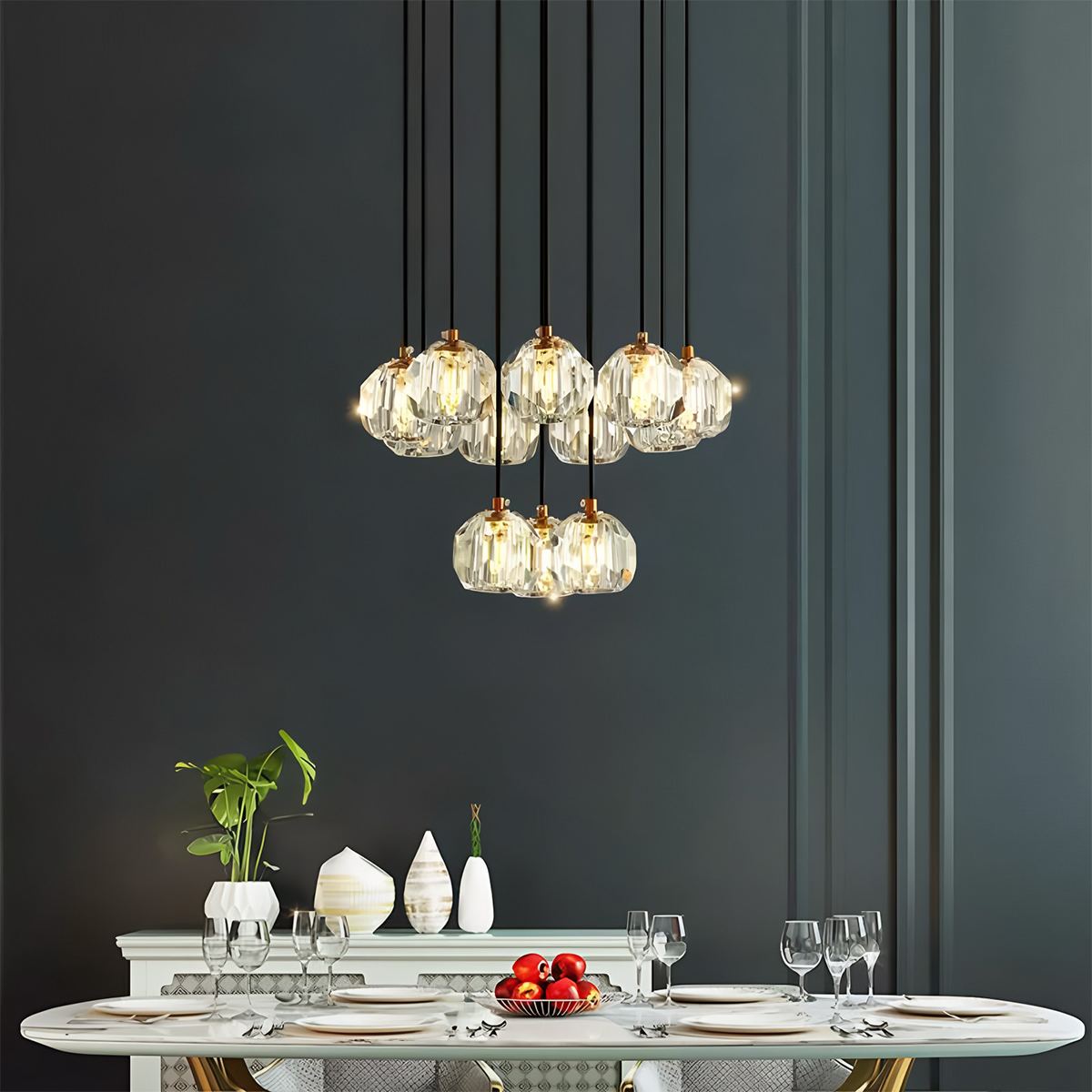 Aurora Cascade Crystal Orb Chandelier With Faceted Glass Spheres
