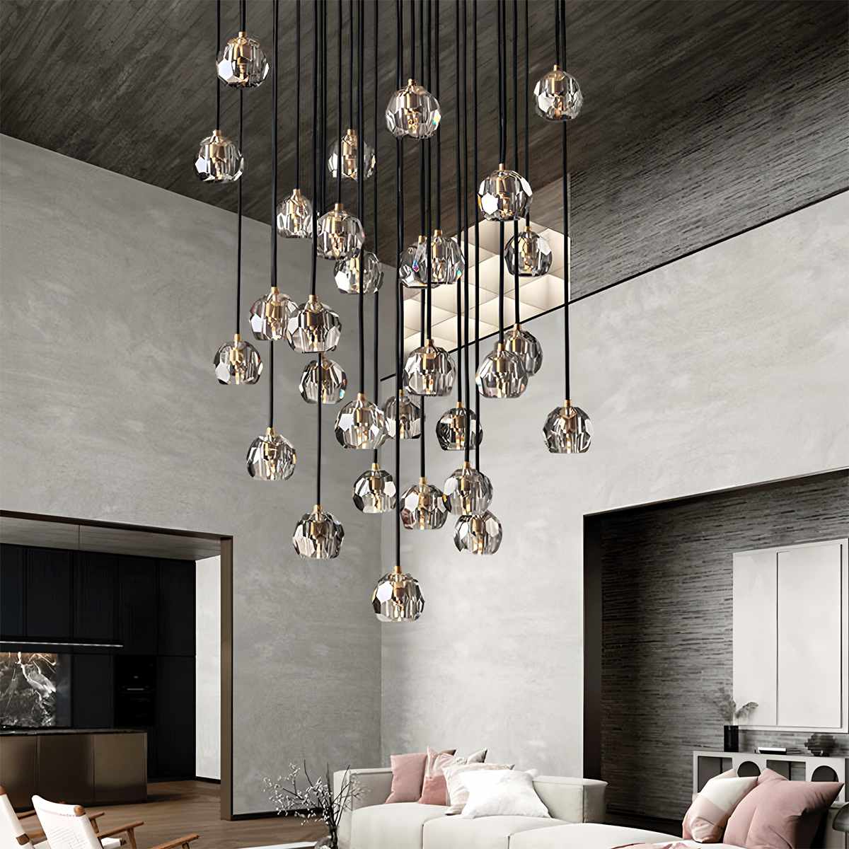 Aurora Cascade Crystal Orb Chandelier With Faceted Glass Spheres