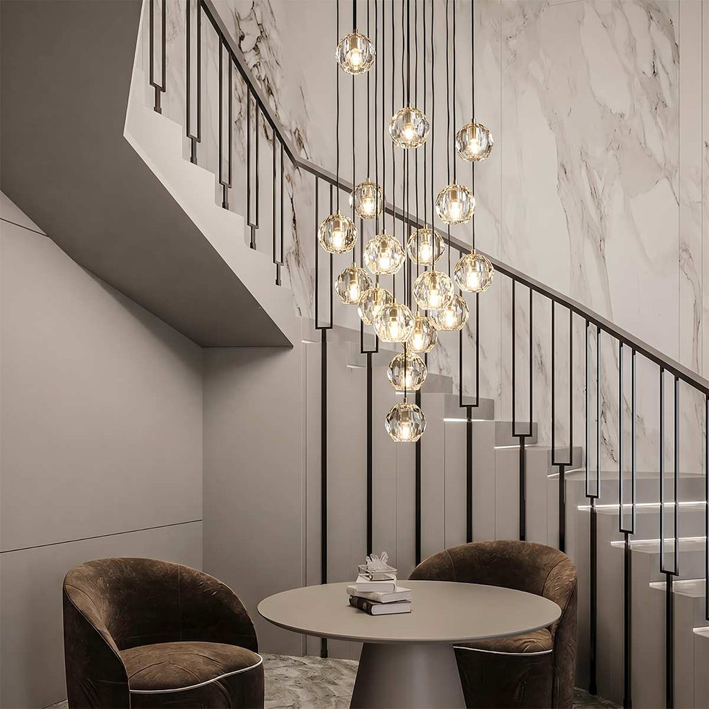 Aurora Cascade Crystal Orb Chandelier With Faceted Glass Spheres