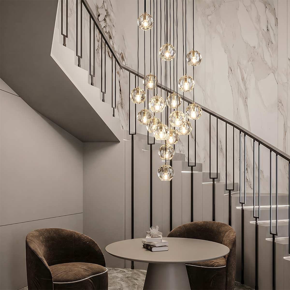 Aurora Cascade Crystal Orb Chandelier With Faceted Glass Spheres