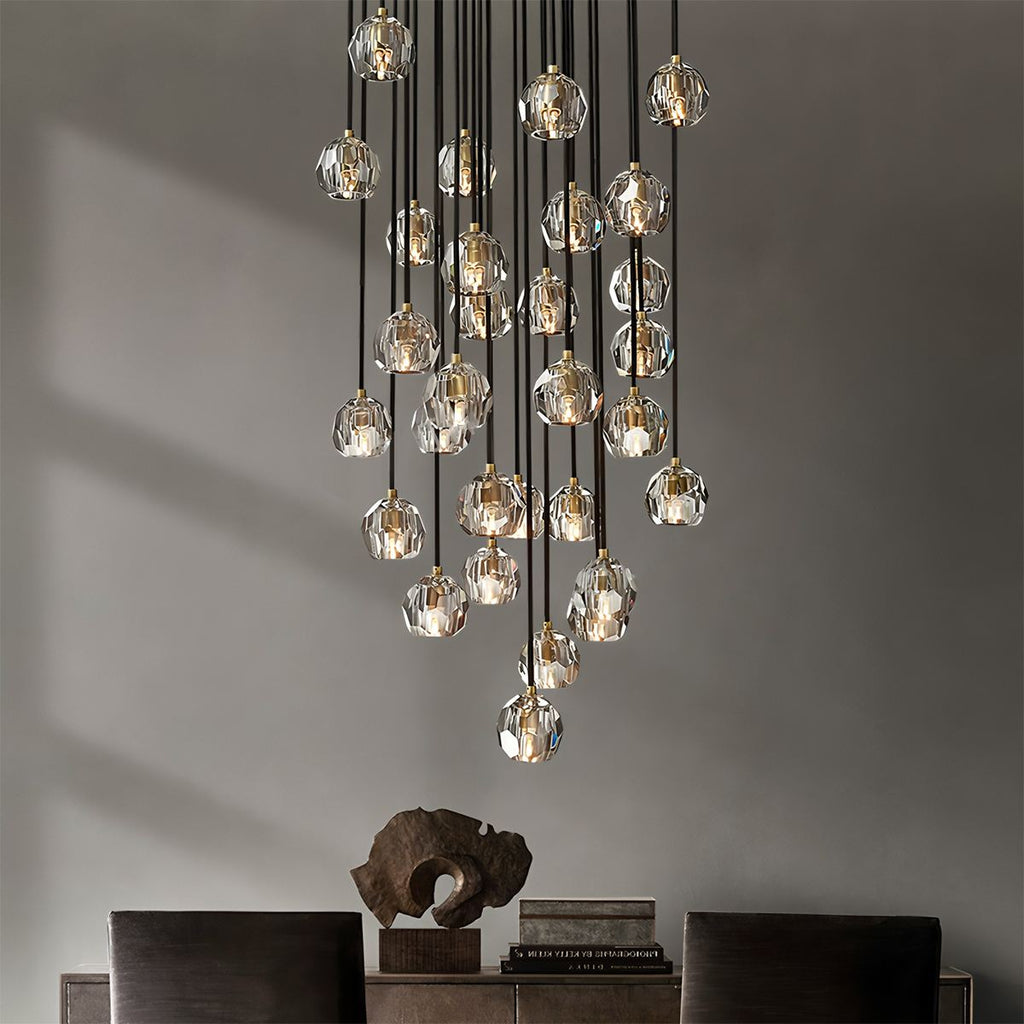 Aurora Cascade Crystal Orb Chandelier With Faceted Glass Spheres
