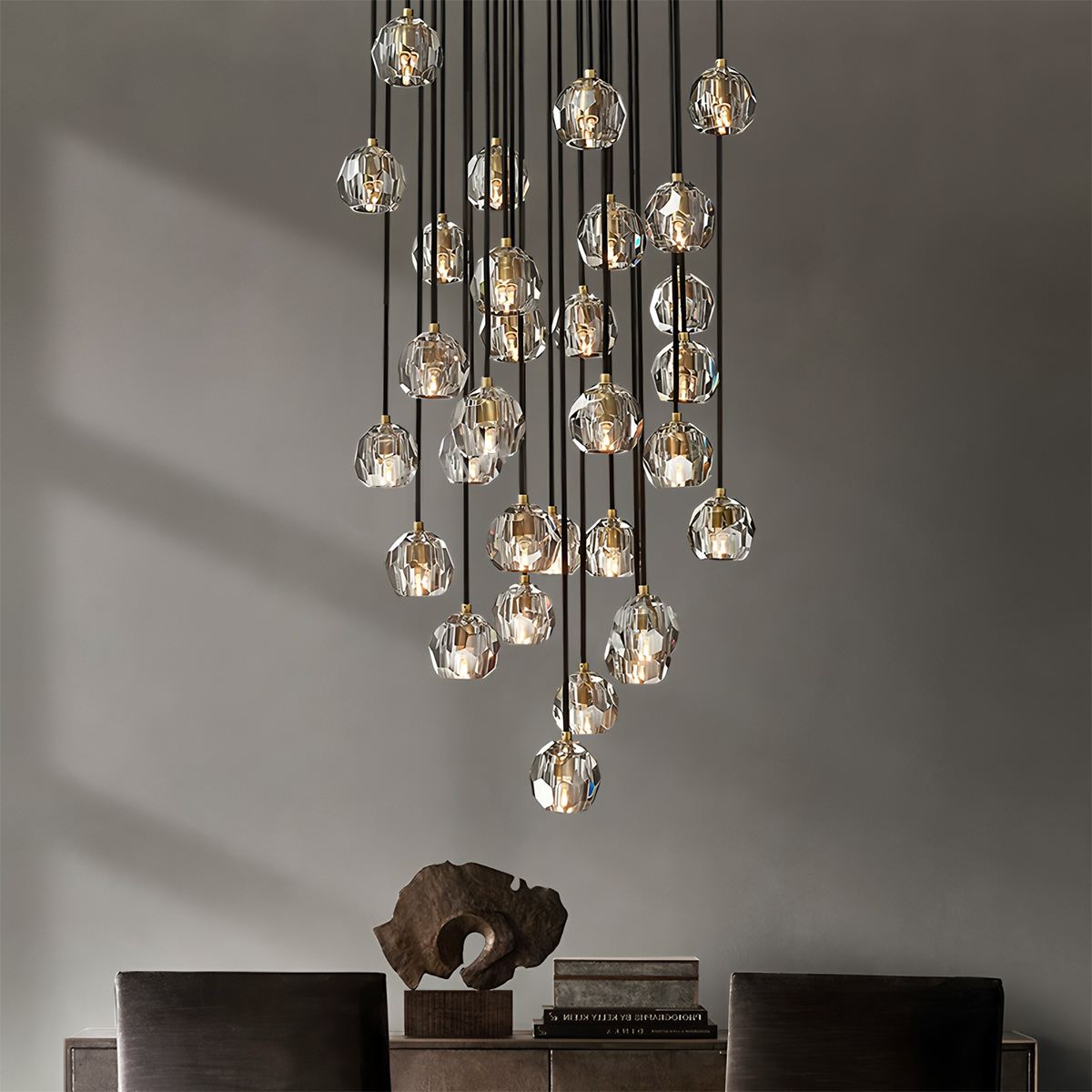 Aurora Cascade Crystal Orb Chandelier With Faceted Glass Spheres