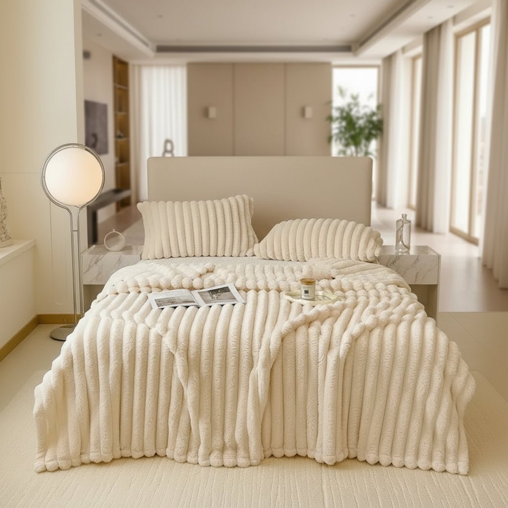 Cozy cuddle blanket made of faux rabbit fur for sofa and bed - Fioriscas
