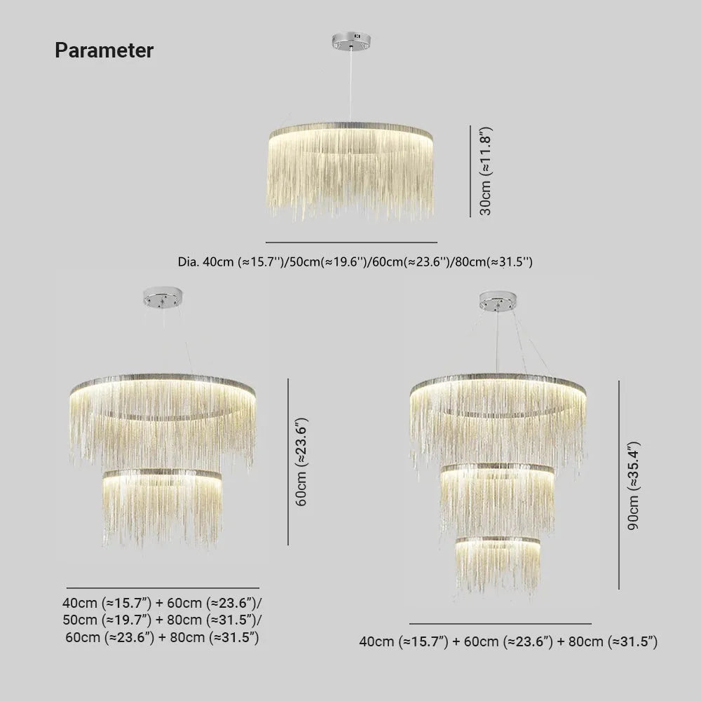 Arisha Tassel Chain Art Deco Pendant Light Silver/Gold Living Room/Hall | Fioriscas