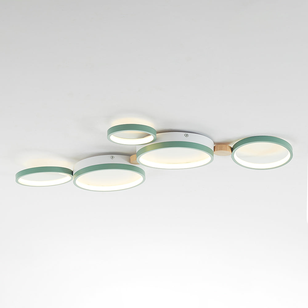 NovaLumen Metal and Wood Ceiling Light, 3 to 7 Lamps, White, Gray or Green
