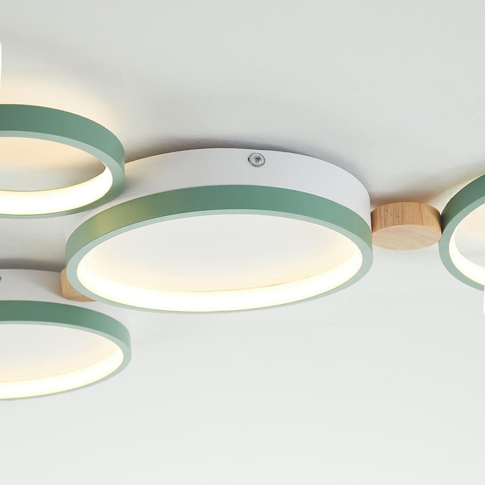NovaLumen Metal and Wood Ceiling Light, 3 to 7 Lamps, White, Gray or Green