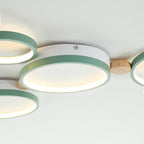 NovaLumen Metal and Wood Ceiling Light, 3 to 7 Lamps, White, Gray or Green