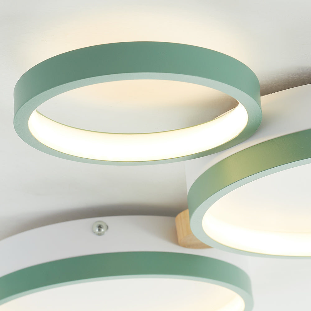 NovaLumen Metal and Wood Ceiling Light, 3 to 7 Lamps, White, Gray or Green