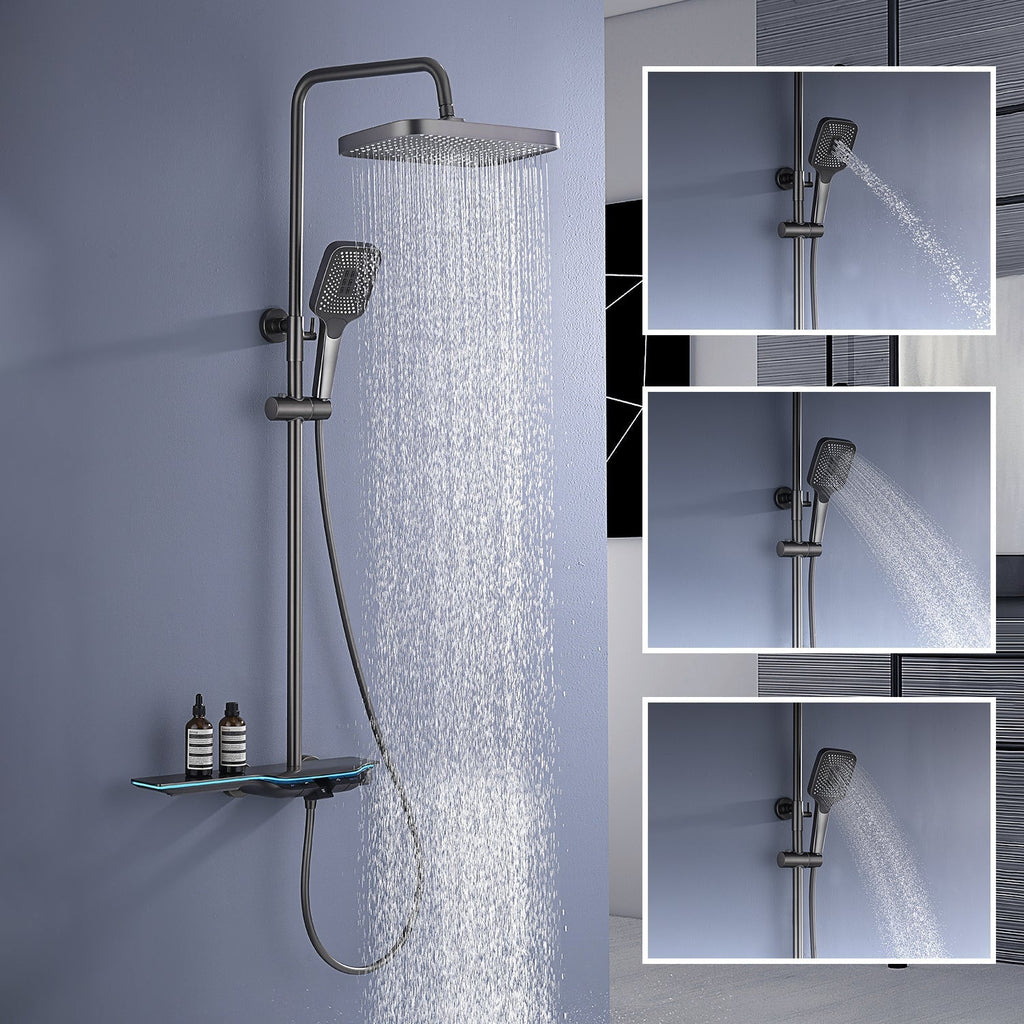 Sistema de Duche em Cobre com Luz LED Sem Bateria e Display de Temperatura