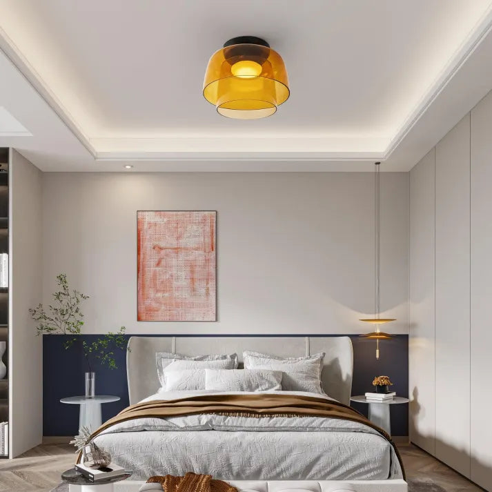Handgefertigte Glasdeckenleuchte, nordisches Lumenweave-Design mit mehreren Ebenen
