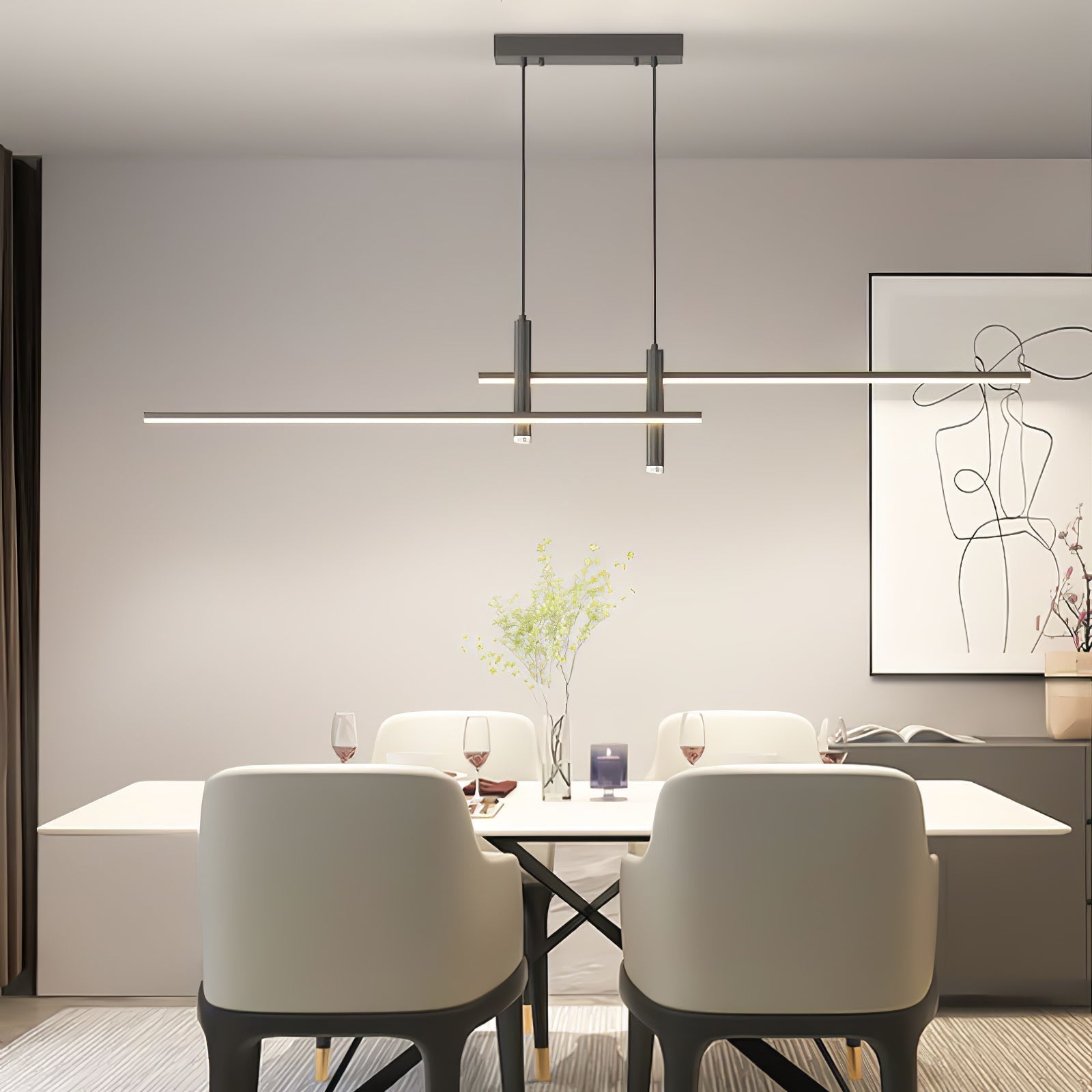 Pendant Light With A Linear Silhouette, Nexa LED Dining Fixture