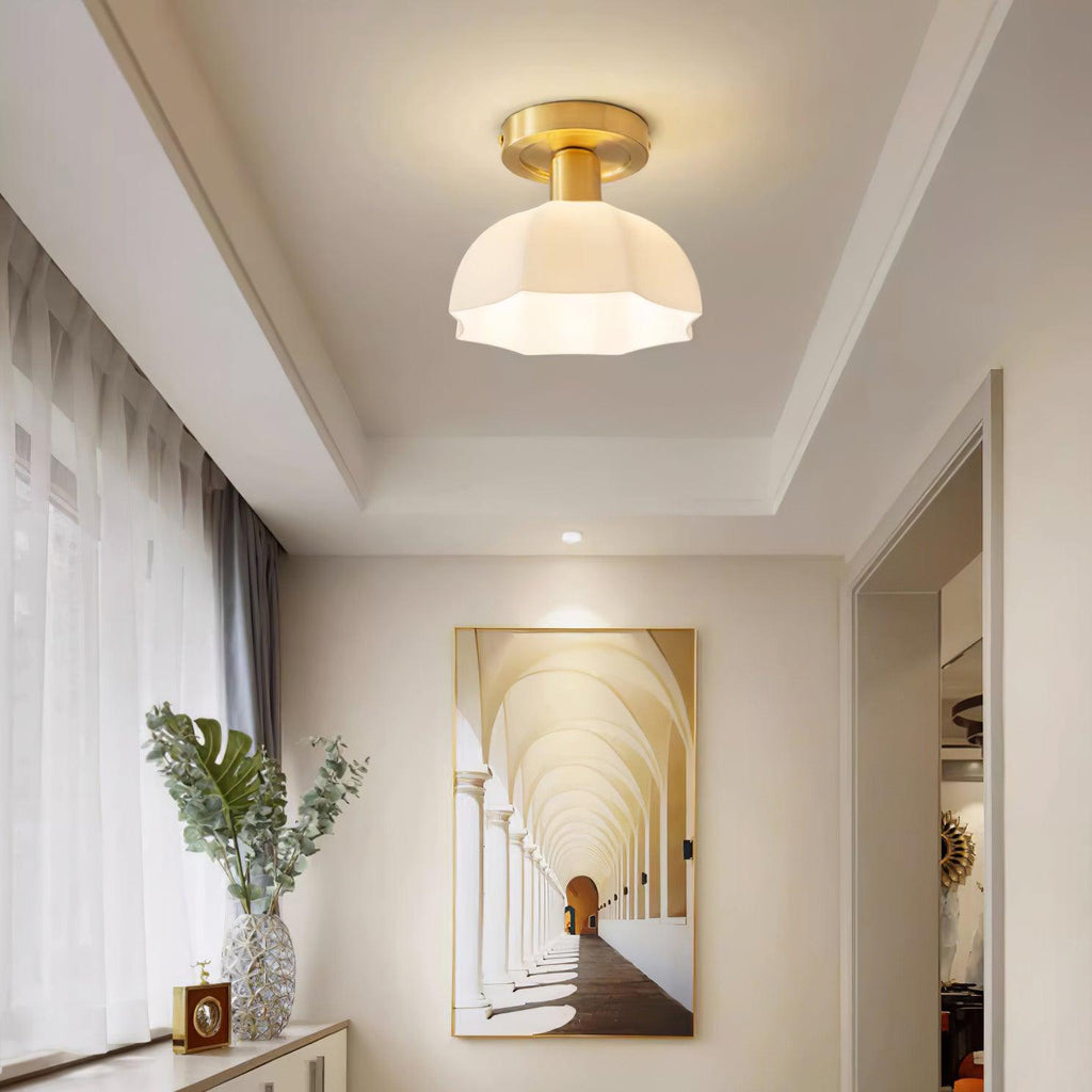 Avelin Brass Base and Opal Glass Flush Mount Ceiling Light | Fioriscas