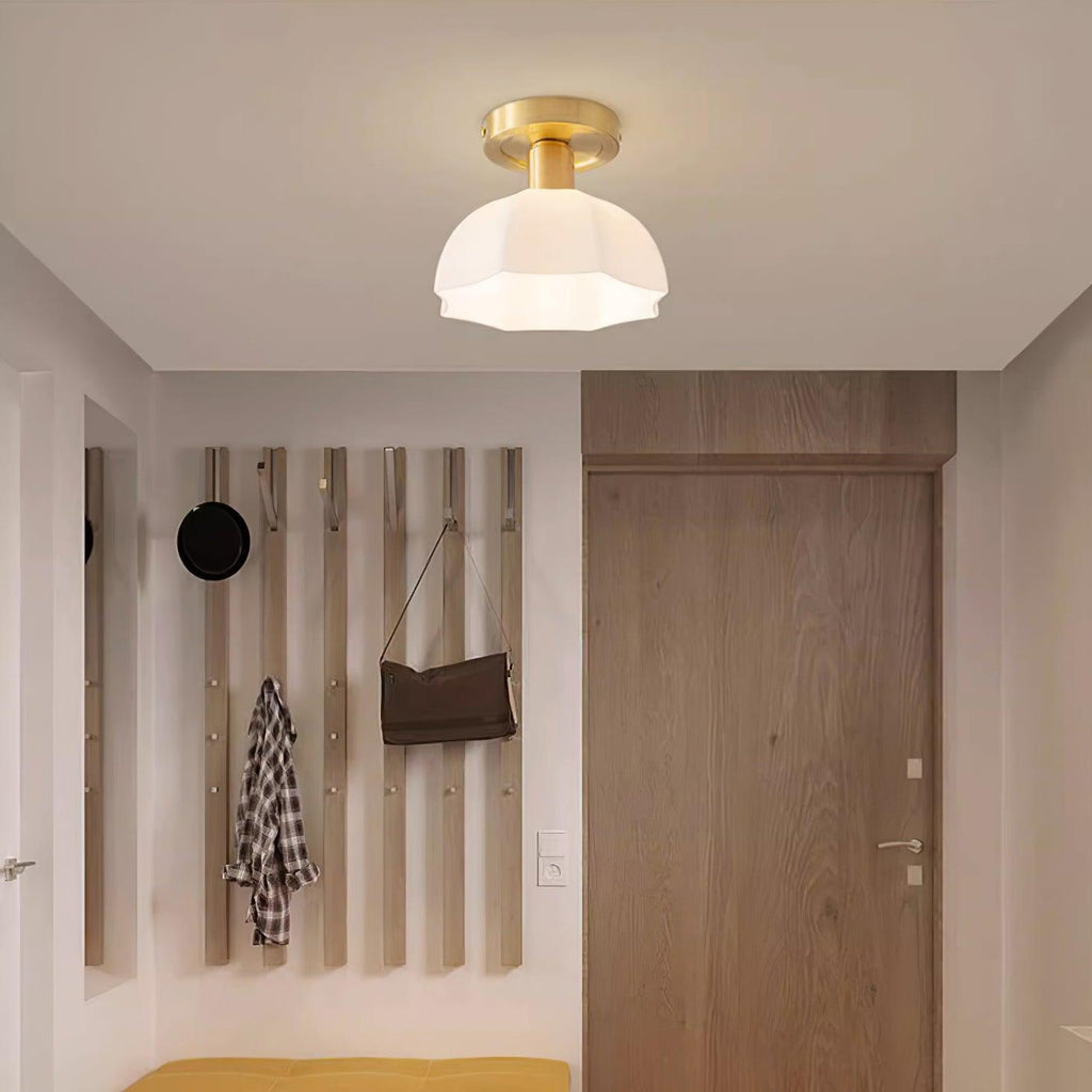 Avelin Brass Base and Opal Glass Flush Mount Ceiling Light | Fioriscas