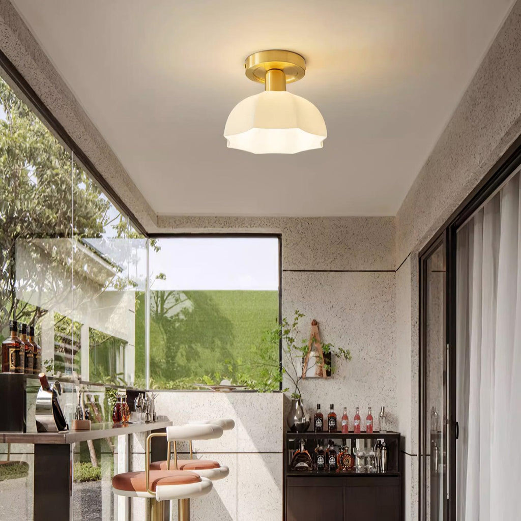 Avelin Brass Base and Opal Glass Flush Mount Ceiling Light | Fioriscas