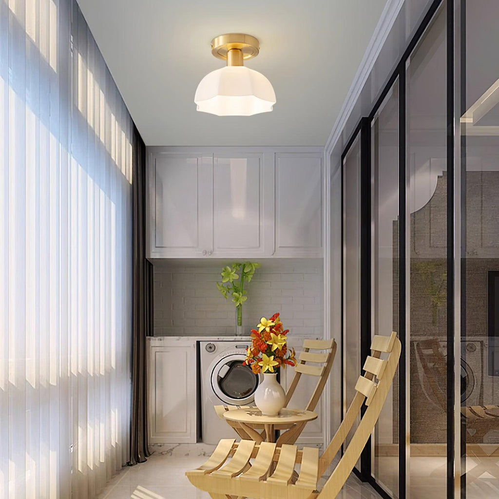 Avelin Brass Base and Opal Glass Flush Mount Ceiling Light | Fioriscas