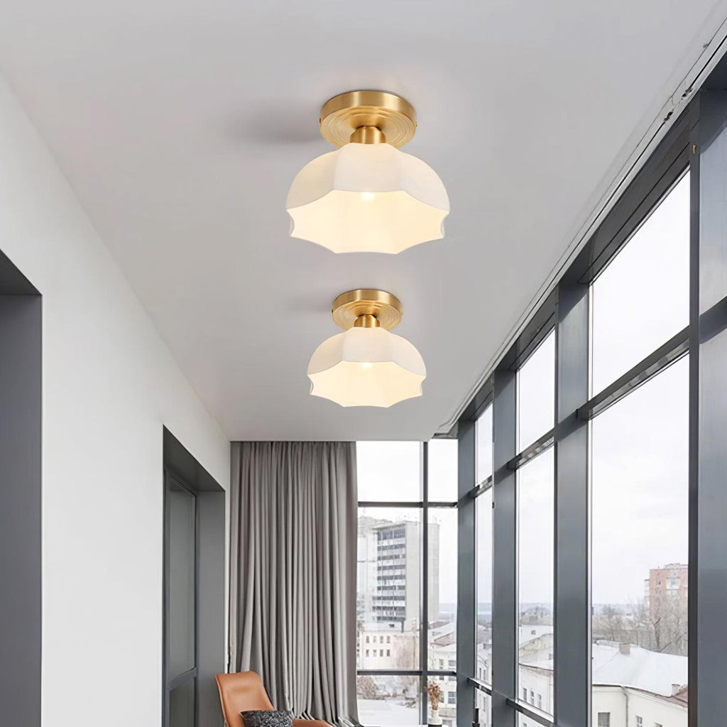 Avelin Brass Base and Opal Glass Flush Mount Ceiling Light | Fioriscas