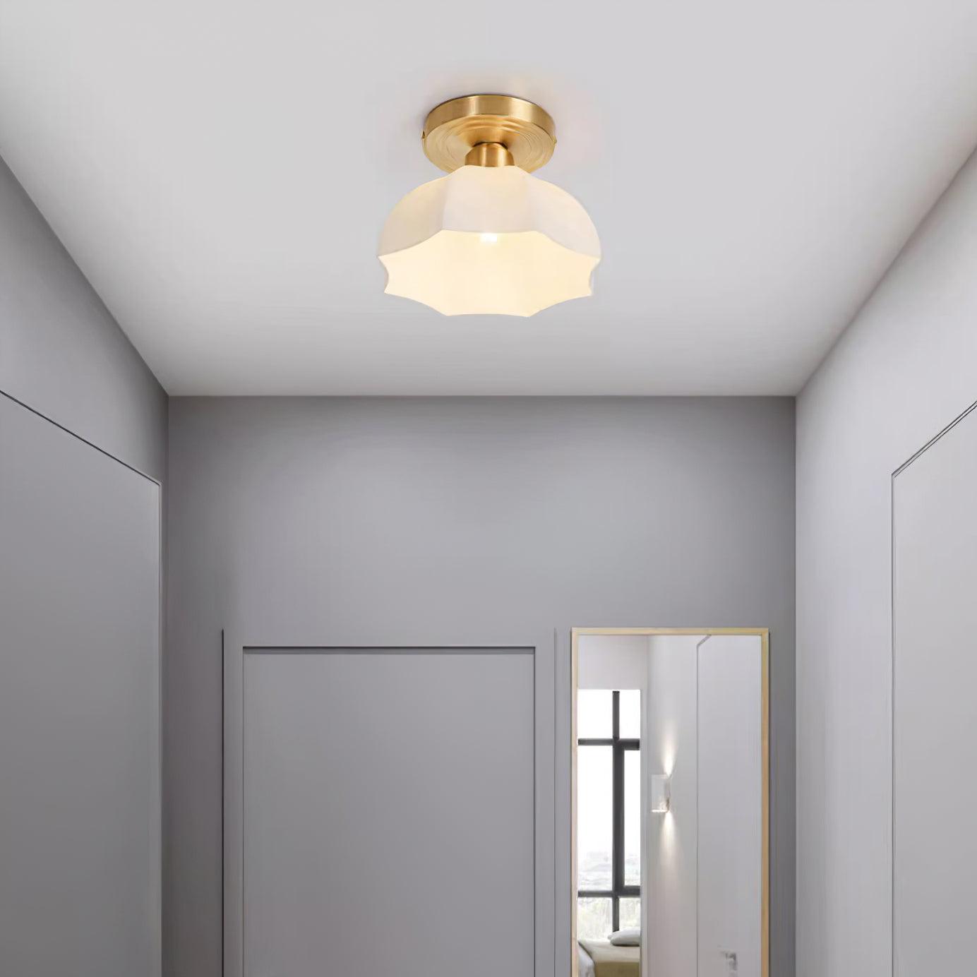 Avelin Brass Base and Opal Glass Flush Mount Ceiling Light | Fioriscas