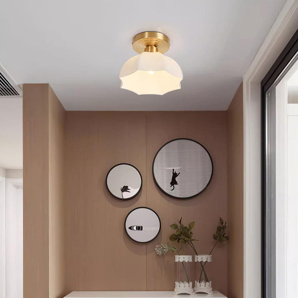 Avelin Brass Base and Opal Glass Flush Mount Ceiling Light | Fioriscas