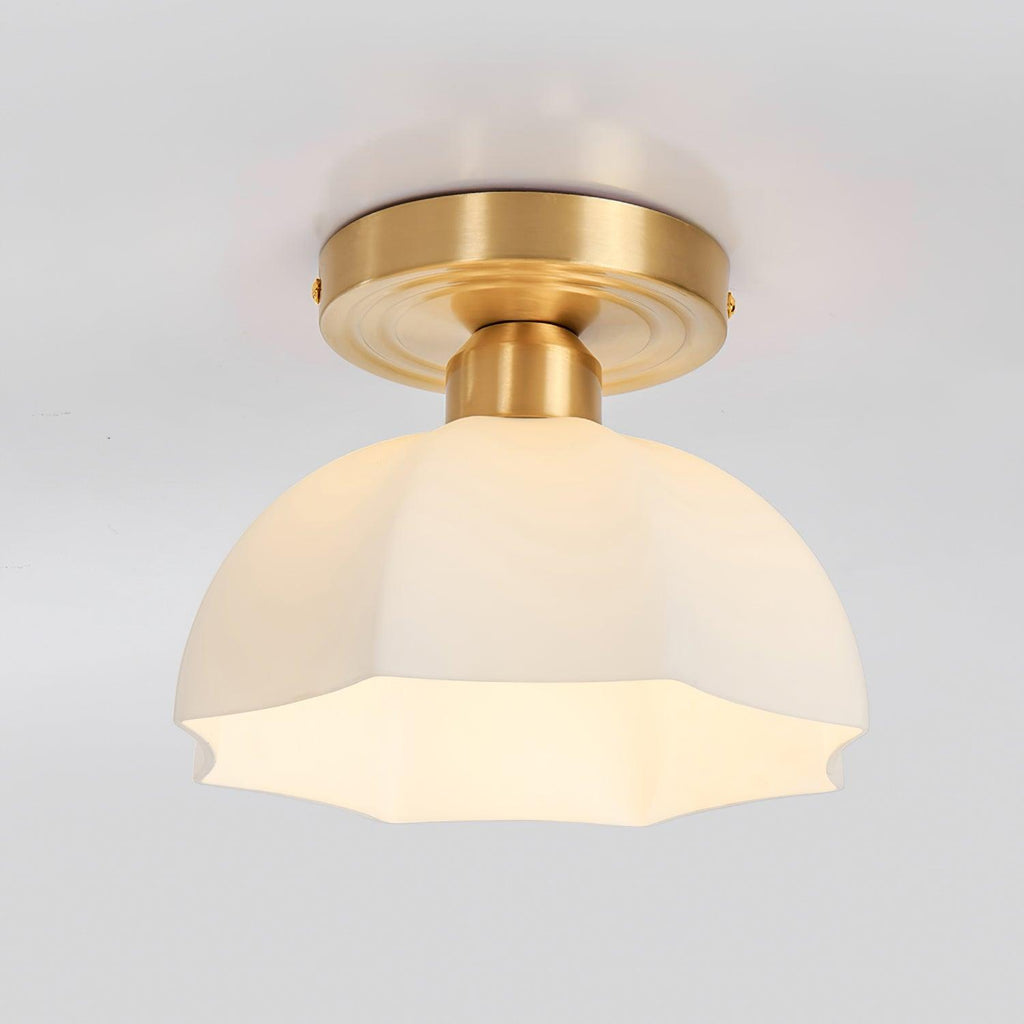 Avelin Brass Base and Opal Glass Flush Mount Ceiling Light | Fioriscas