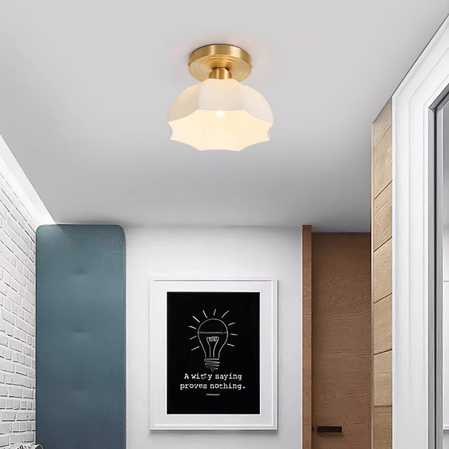 Avelin Brass Base and Opal Glass Flush Mount Ceiling Light | Fioriscas