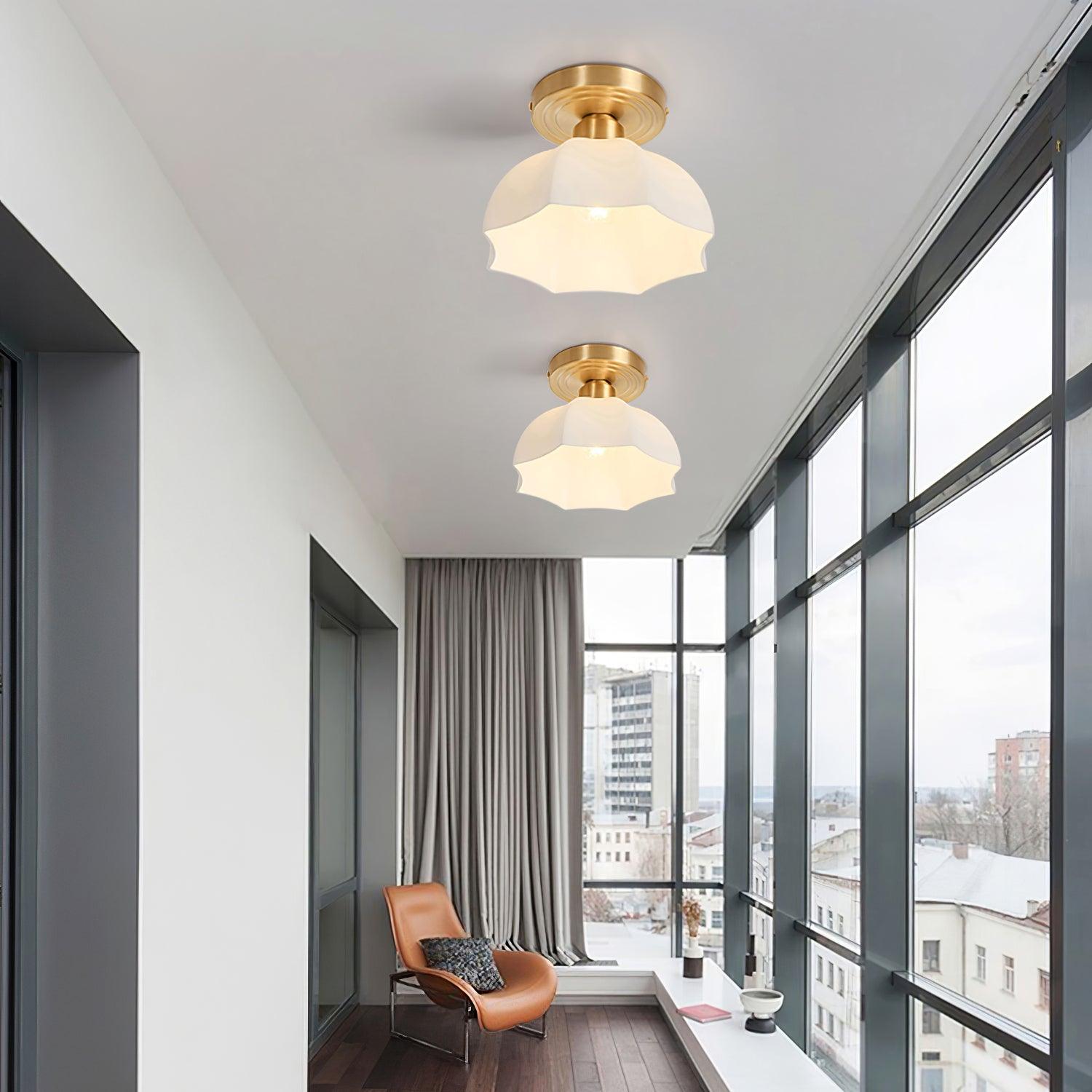 Avelin Brass Base and Opal Glass Flush Mount Ceiling Light | Fioriscas