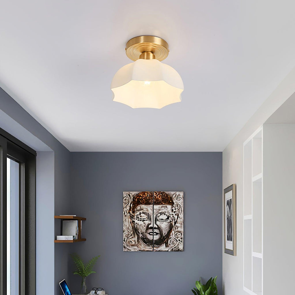 Avelin Brass Base and Opal Glass Flush Mount Ceiling Light | Fioriscas