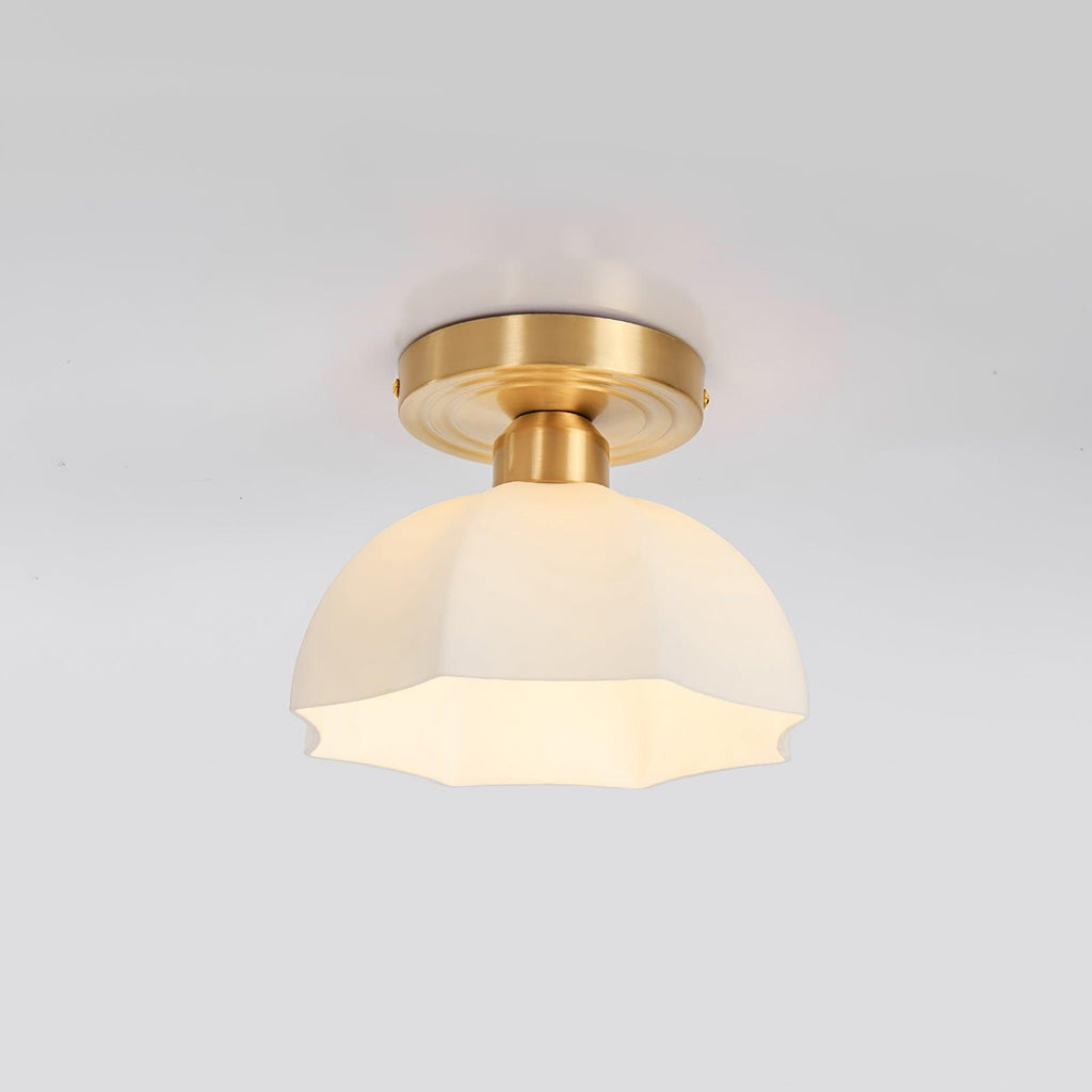Avelin Brass Base and Opal Glass Flush Mount Ceiling Light | Fioriscas