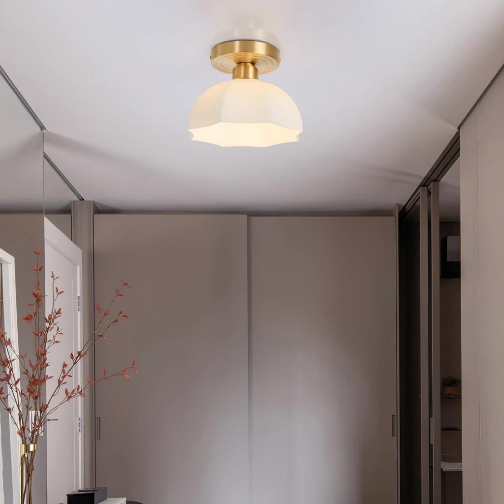Avelin Brass Base and Opal Glass Flush Mount Ceiling Light | Fioriscas
