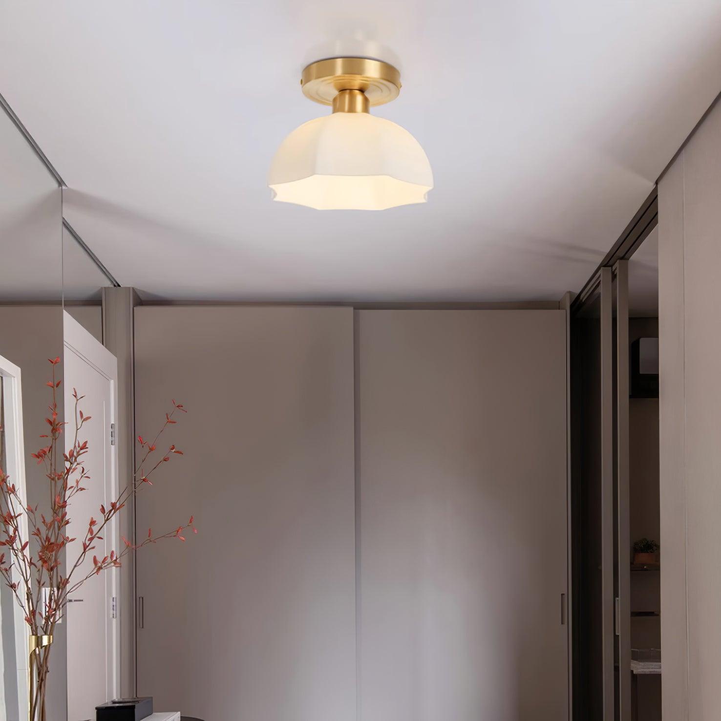 Avelin Brass Base and Opal Glass Flush Mount Ceiling Light | Fioriscas