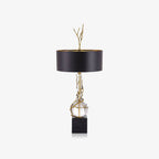 Marble Base Table Lamp With Black & Brass Shade, Crystal Accents