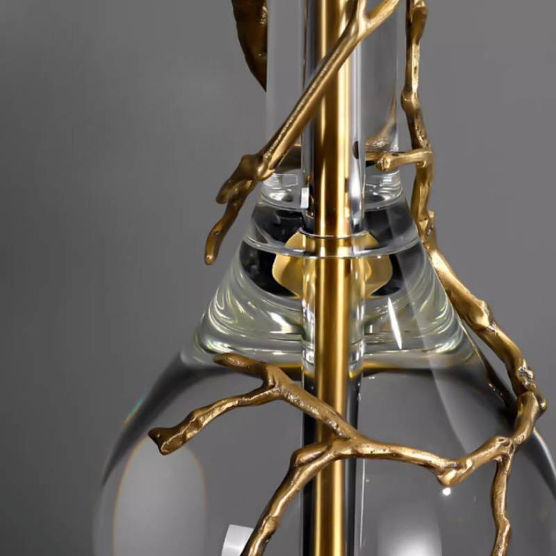 Marble Base Table Lamp With Black & Brass Shade, Crystal Accents