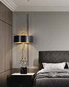 Marble Base Table Lamp With Black & Brass Shade, Crystal Accents