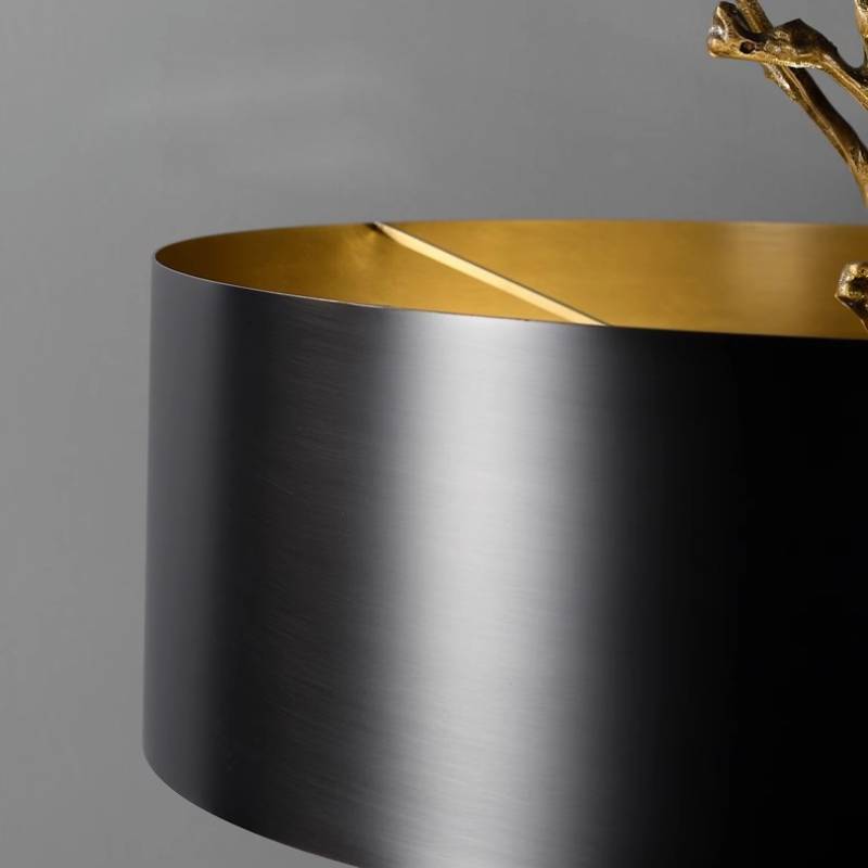 Marble Base Table Lamp With Black & Brass Shade, Crystal Accents