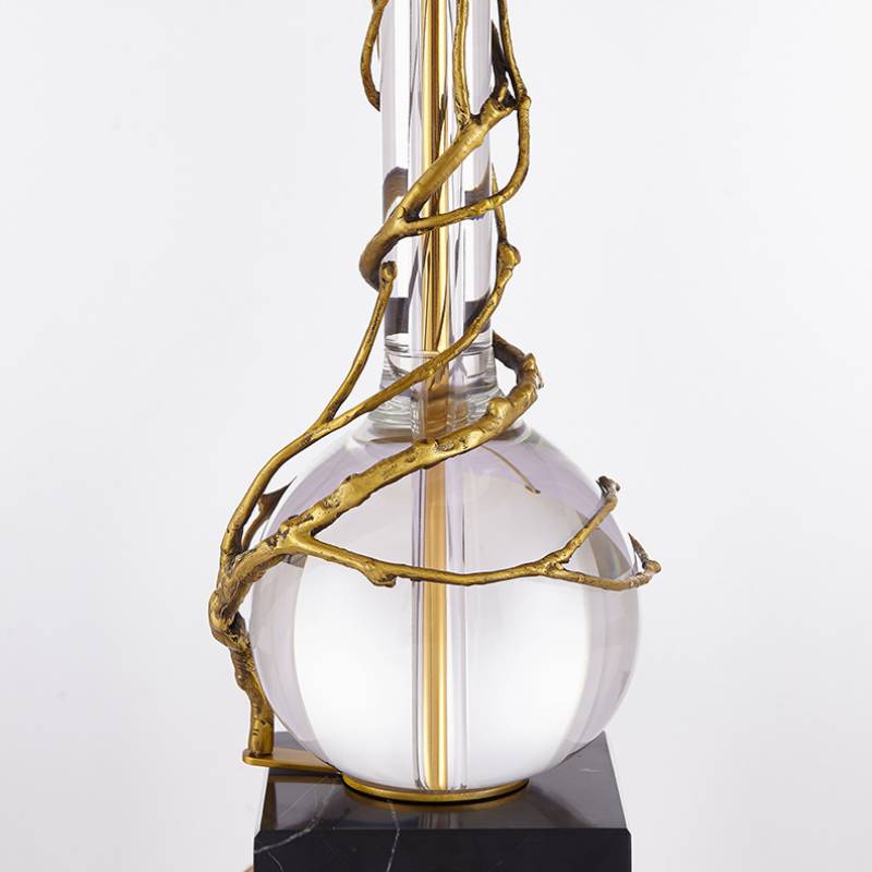Marble Base Table Lamp With Black & Brass Shade, Crystal Accents
