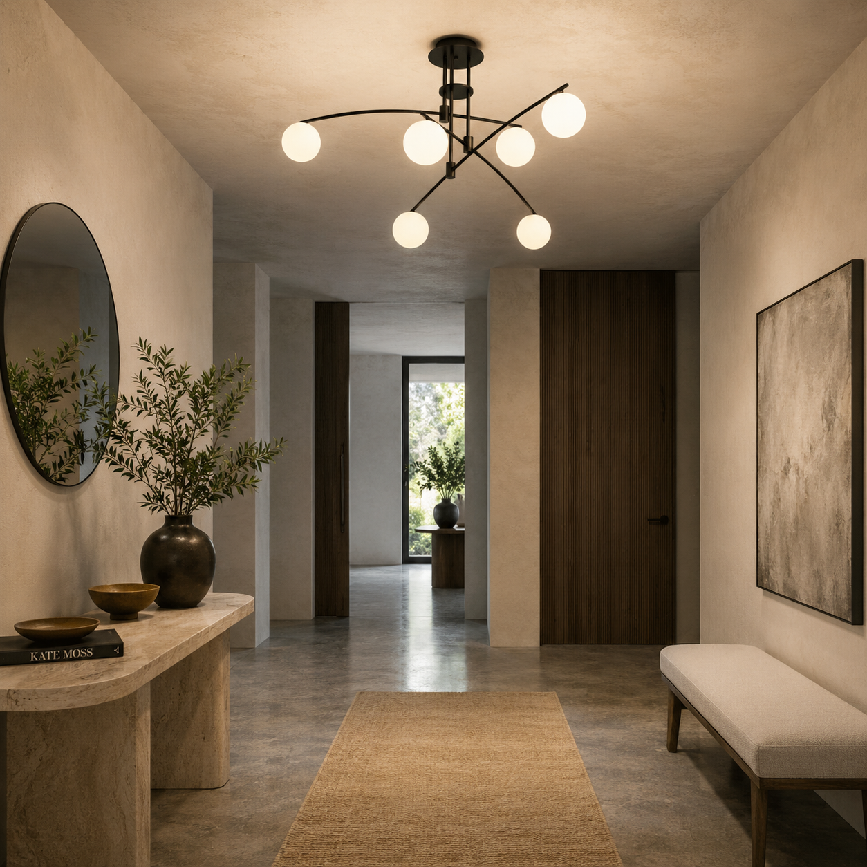 Asymmetrical Iron Halo Ceiling Lamp With Frosted Glass Orbs