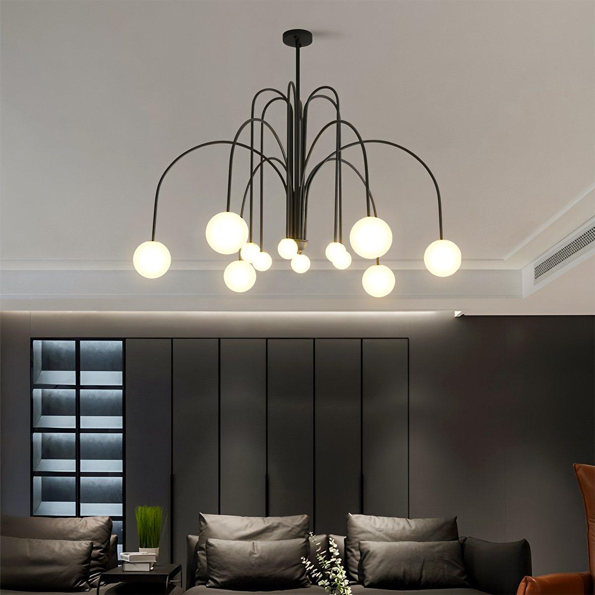 Aurora Arc Opal Glass Chandelier In Iron Frame Art Deco Glow
