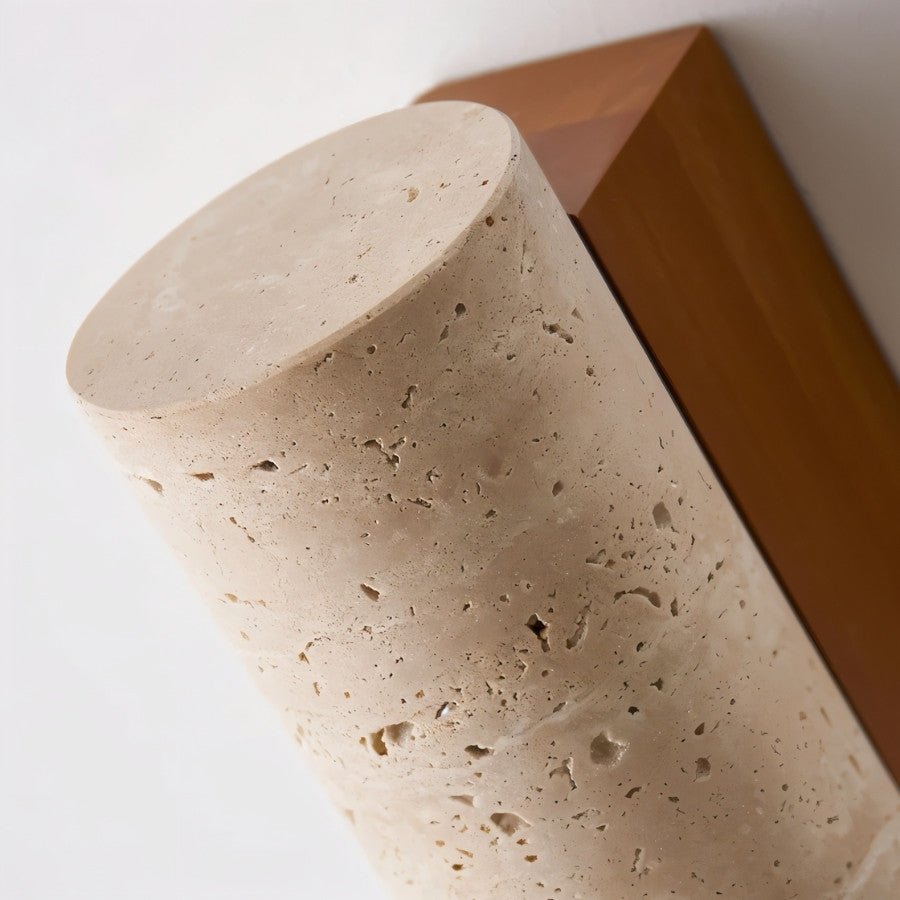 TerraLume Travertine Wood Wall Lamp With Cylindrical Shade For Warm Glow