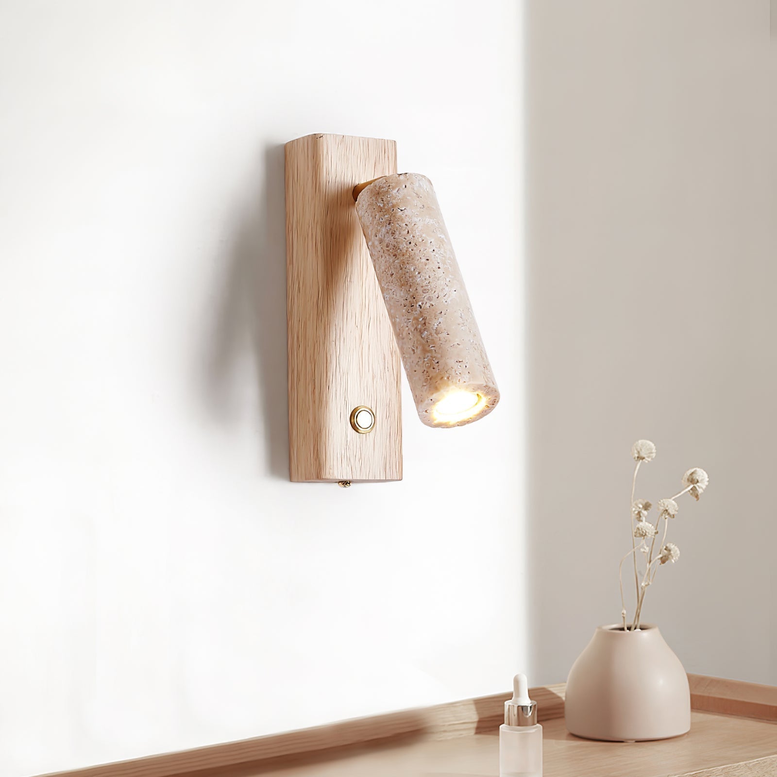 Ornoria Cylindrical Travertine Wall Light SpotLight | Fioriscas