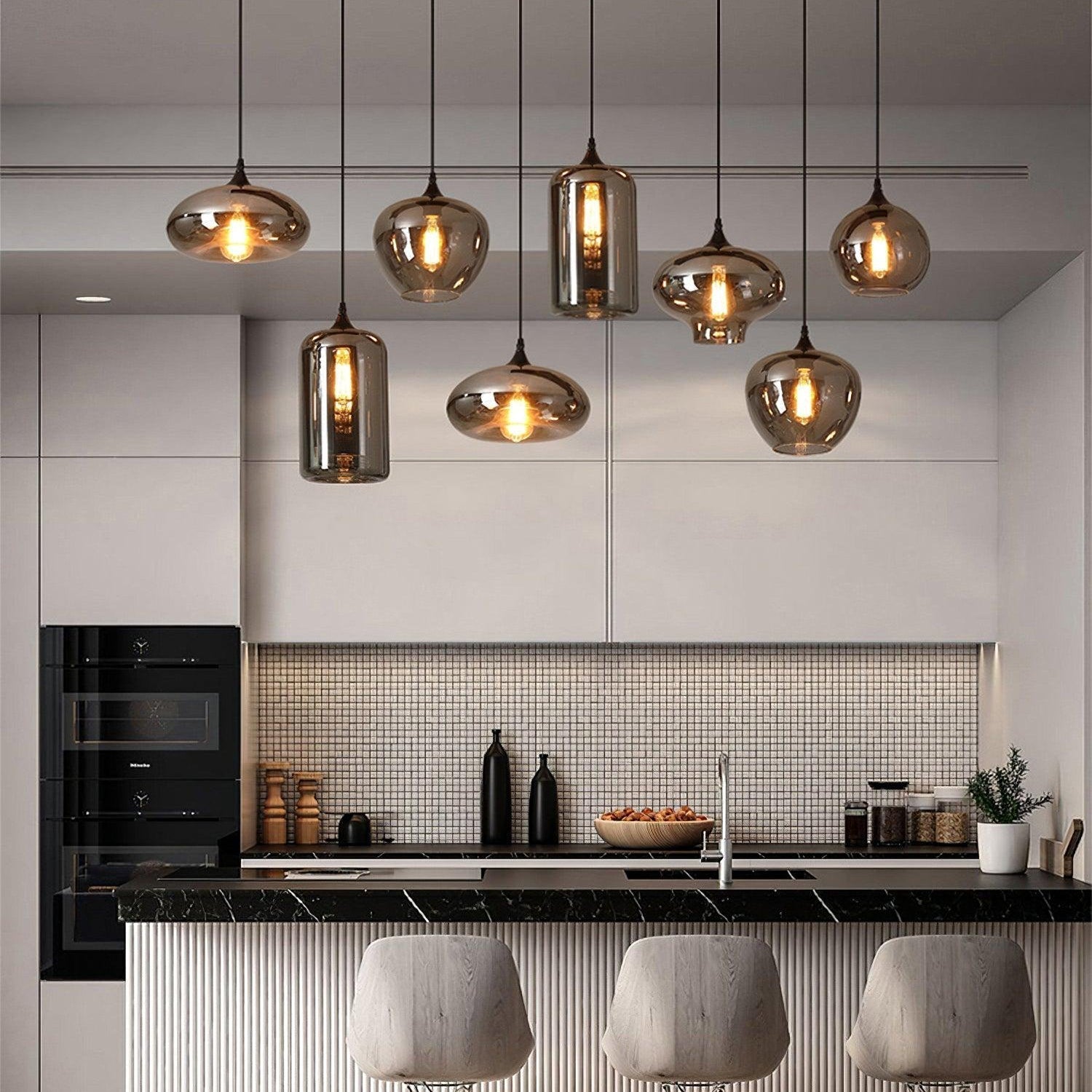 June Minimalist Bottle Glass Pendant Light Smoke Gray | Fioriscas