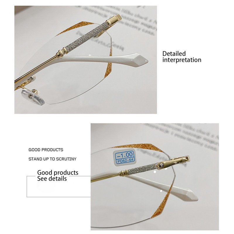Gafas de lectura con filtro de luz azul, diseño Aurena sin montura con diamantes